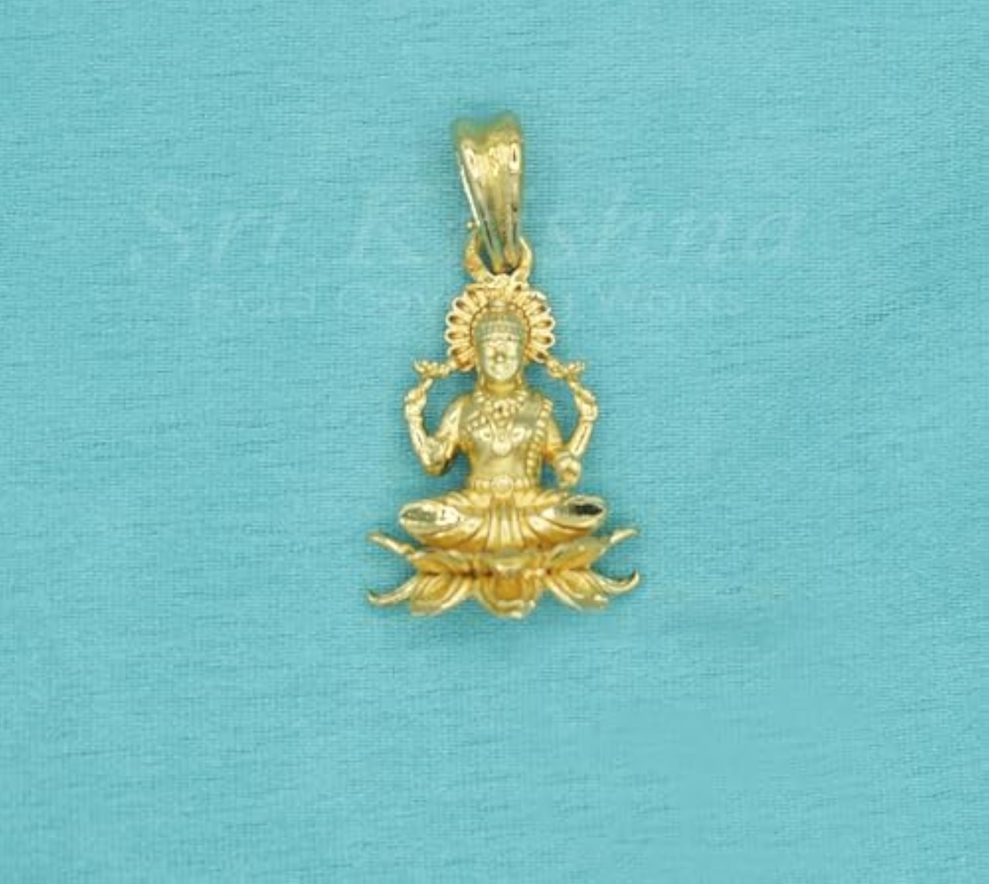 Gold Plated Goddess Lakshmi Pendant, Hindu Temple Jewellery
